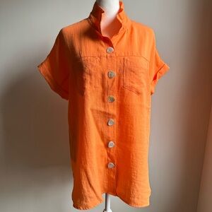 John Mark Women’s Short Sleeve Button Blouse Orange Size Small Lightweight